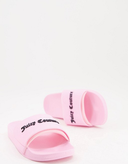 Juicy Couture logo embossed sliders in pink