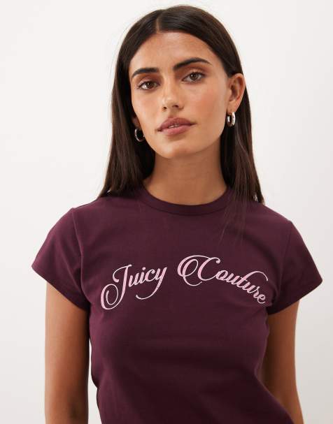 Juicy Couture logo script baby t-shirt in wine - view 1