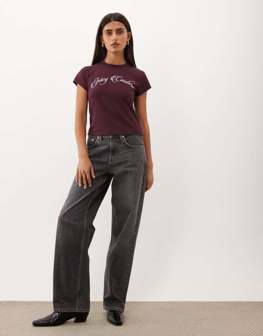 Juicy Couture logo script baby t-shirt in wine, 2 of 4