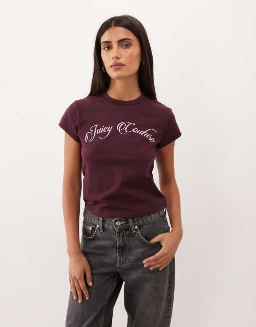 Juicy Couture logo script baby t-shirt in wine, 3 of 4