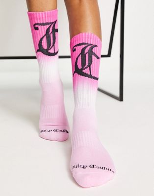Juicy Couture logo socks in pink ombre tie dye