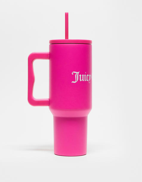 Juicy Couture logo stainless steel straw water bottle in pink - view 1