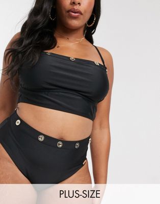 Juicy Couture logo studded high waisted bikini bottoms in black