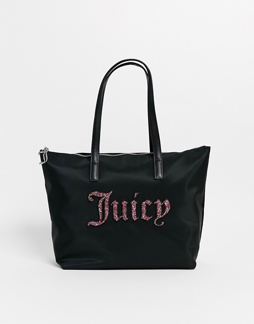 Juicy Couture logo tote in black glitter