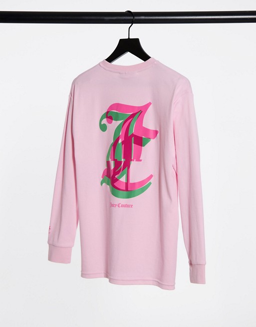 Juicy Couture long sleeve boyfriend t-shirt with glitch print in pink