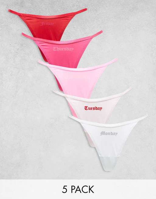 Juicy Couture - Lot de 5 strings en microfibre avec jours de la semaine imprimés en écriture gothique
