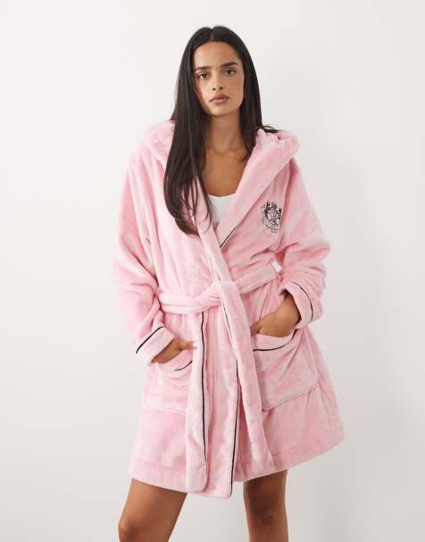 Juicy Couture Lottie mjuk morgonrock med kontrasterande passpoaldetalj i juicy pink - view 1