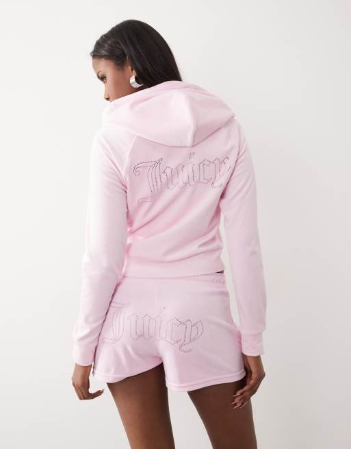 Juicy Couture - Lyserøde velourshorts med rhinstenslogo - Del af sæt, 2 af 5
