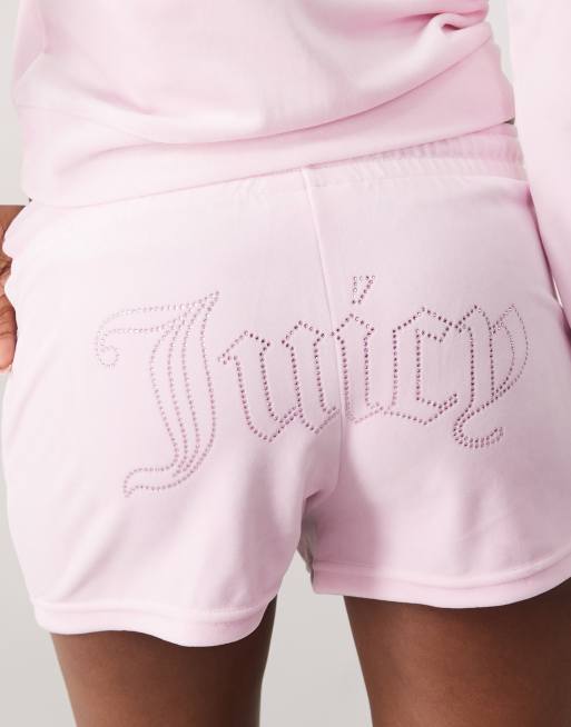 Juicy Couture - Lyserøde velourshorts med rhinstenslogo - Del af sæt, 4 af 5