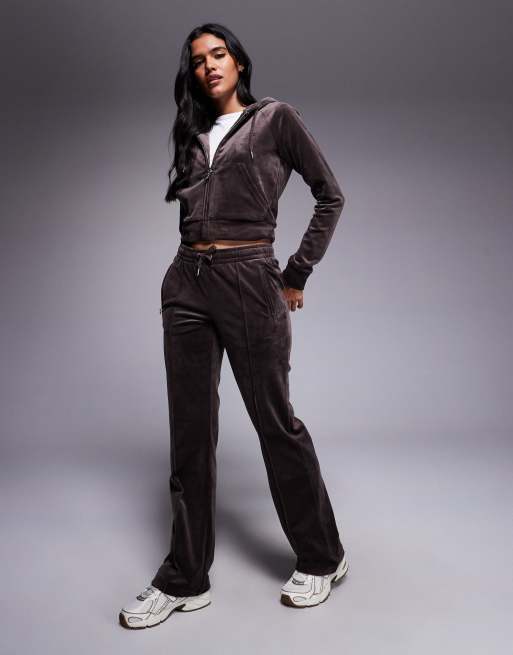 Juicy Couture - Madison - Brun hættetrøje i velour med lynlås - Del af sæt, 2 af 4