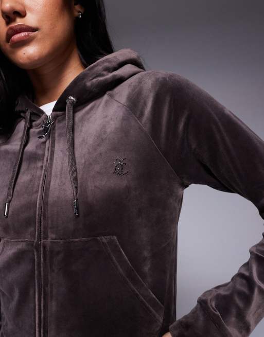 Juicy Couture - Madison - Brun hættetrøje i velour med lynlås - Del af sæt, 3 af 4