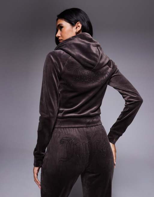 Juicy Couture - Madison - Brun hættetrøje i velour med lynlås - Del af sæt, 4 af 4