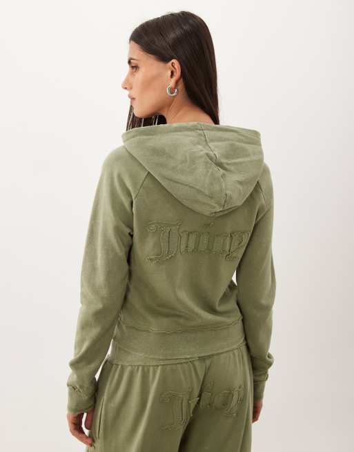 Juicy Couture - Madison - Felpa con cappuccio e zip e joggers verdi con logo applicato, 2 di 3
