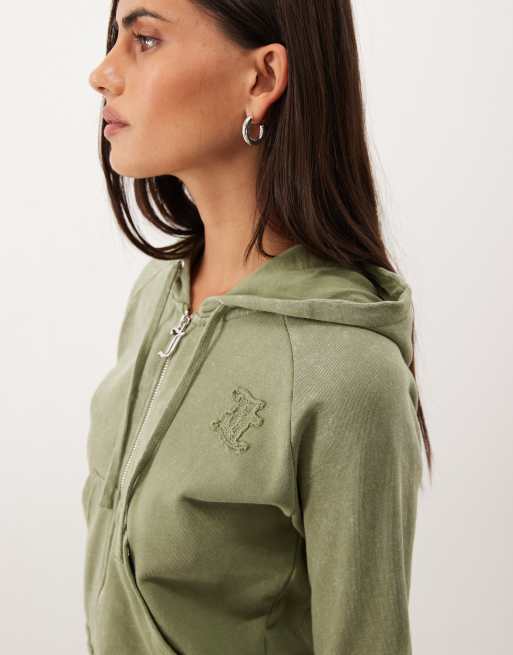 Juicy Couture Madison felpa con cappuccio con zip e logo applicato coordinato in verde, 3 di 4