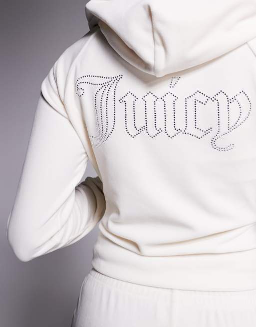 Juicy Couture – Madison – Kapuzenjacke aus Velours in Cremeweiß mit Reißverschluss und Strassdetail am Rücken, Kombiteil, 3 von 4