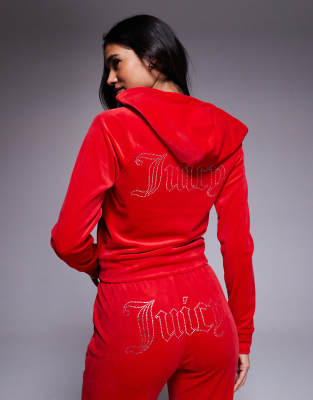 Juicy Couture - Madison - Kapuzenpullover aus Velours in Rot mit Reißverschluss, Kombiteil