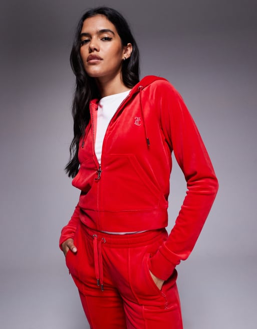 Juicy Couture – Madison – Kapuzenpullover aus Velours in Rot mit Reißverschluss, Kombiteil, 3 von 4