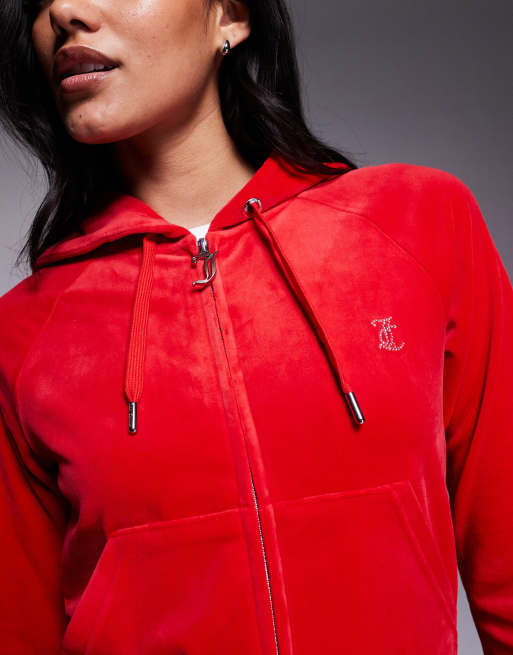 Juicy Couture – Madison – Kapuzenpullover aus Velours in Rot mit Reißverschluss, Kombiteil, 4 von 4