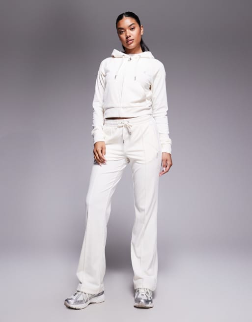 Juicy Couture - Madison - Sweat à capuche d'ensemble en velours avec fermeture éclair et strass au dos - Crème, 4 de 4