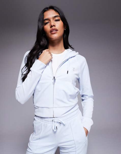 Juicy Couture - Madison - Velour hoodie met rits in babyblauw, deel van co-ord set - view 1