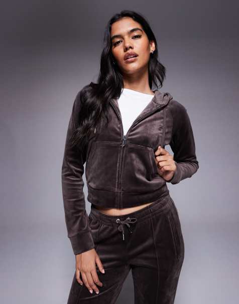 Juicy Couture Madison zip up velour hoodie in brown (part of a set) - view 1