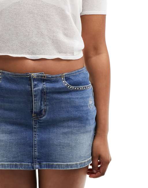 Juicy Couture – Mellanblå, stretchig, kort jeanskjol med strass, 3 av 5