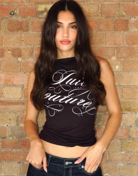 Juicy Couture Mia rebelle script logga topp med båtringning i svart - view 1