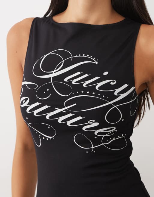 Juicy Couture Mia Rebelle script logo boatneck top in black, 3 of 4