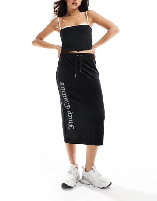 Juicy Couture – Midirock aus Velours in Schwarz mit Logo, 4 von 5