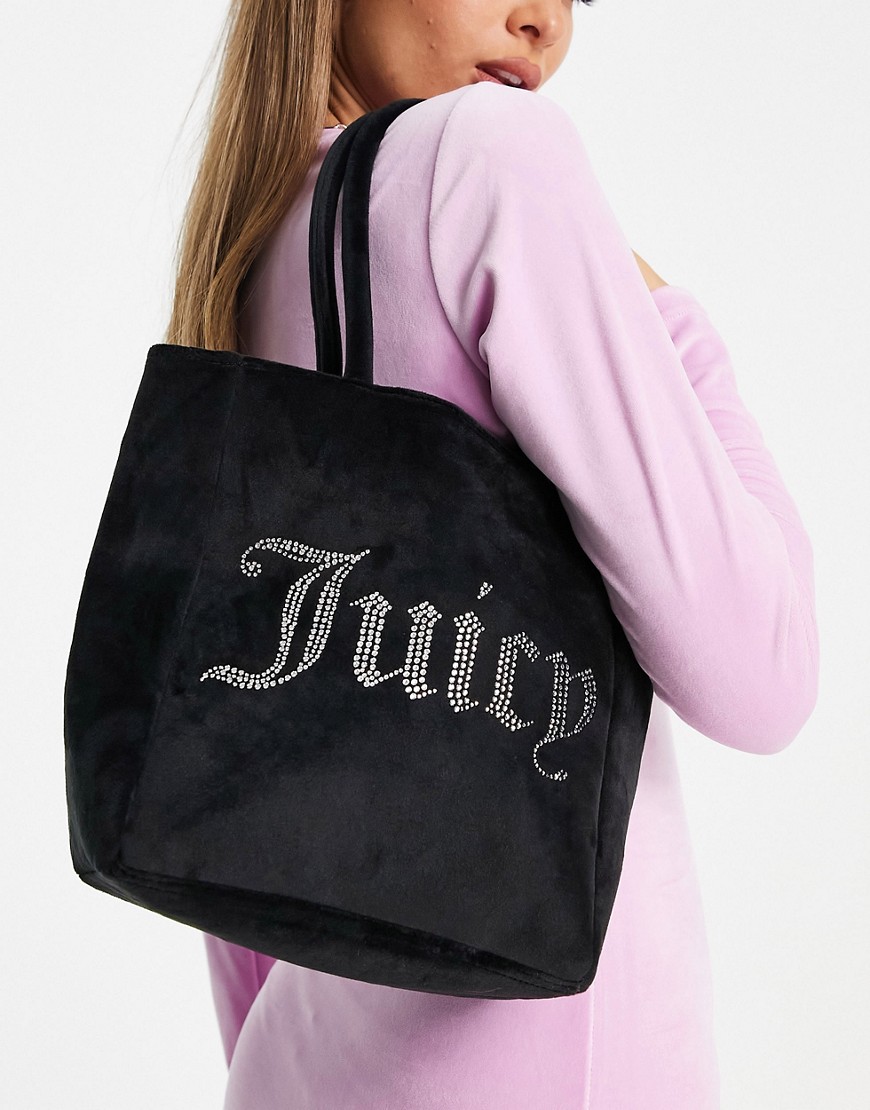 Juicy Couture - Mini tote van velours met siersteentjes in zwart
