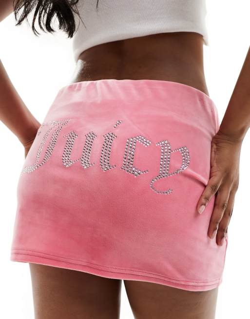 Juicy Couture - Minigonna in velour rosa limonata con strass