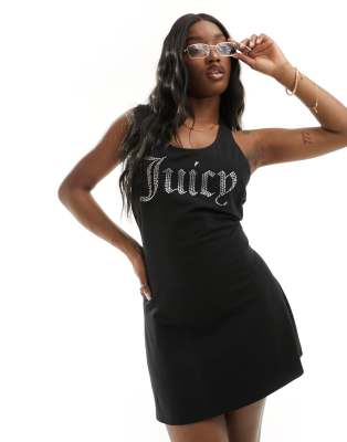 Juicy Couture - Minikleid in Schwarz mit Neckholder-Träger und Strass-Schriftzug