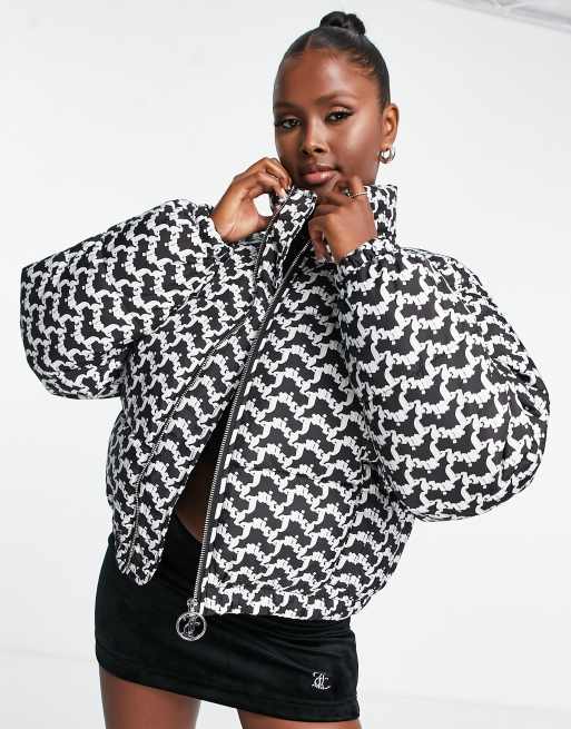 ASOS LUXE wrap puffer jacket in monogram print