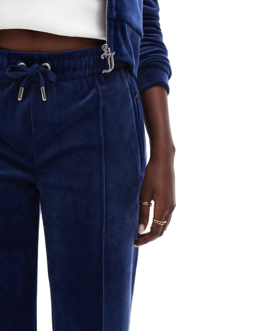 Juicy Couture – Mörkblå, raka mjukisbyxor i velour, del av set, 4 av 5