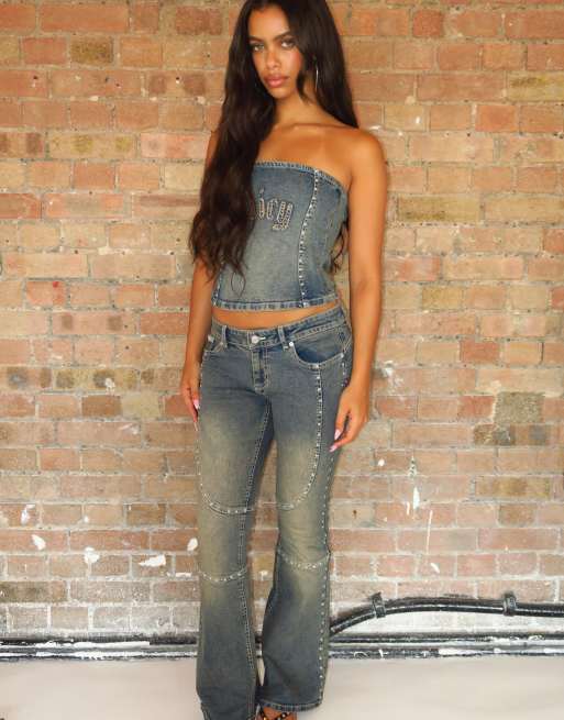 Juicy Couture - Denim co-ord set met studs in lichtblauwe wassing, 3 van 3