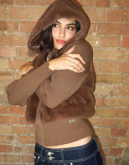Juicy Couture Naila giacca con bordi a coste a contrasto e zip, marrone, 2 di 4