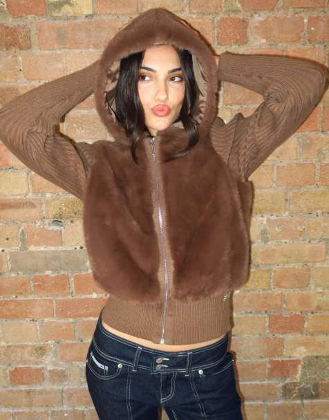 Juicy Couture Naila jack met contrasterende ribboorden, faux-fur en ritssluiting, bruin - view 1