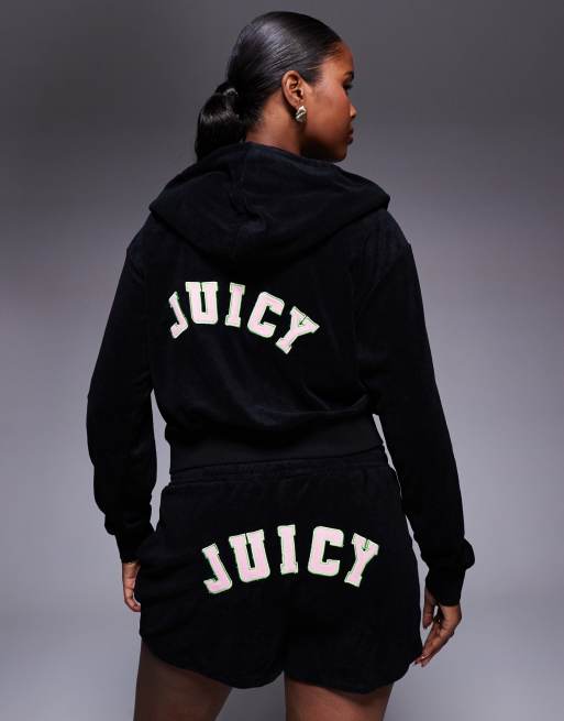 Juicy Couture - Nala - Sort, cropped og oversized hættetrøje i college-stil, 2 af 4