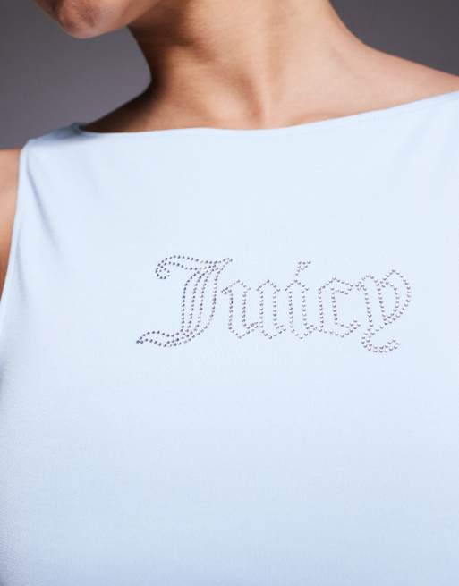 Juicy Couture – Niebieski top bez rękawów z logo ze strasów, 4 z 4