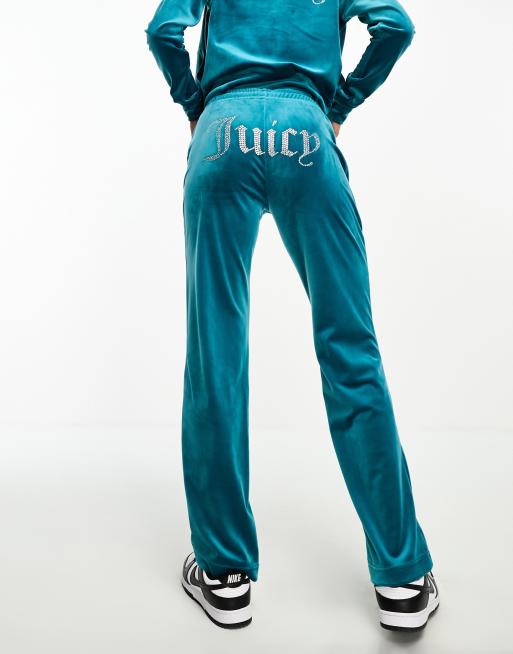 Juicy Couture – Niebieskie welurowe spodnie dresowe z logo ze strasów, część zestawu
