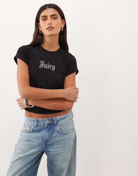 Juicy Couture old gothic diamante logo baby t-shirt in black - view 1
