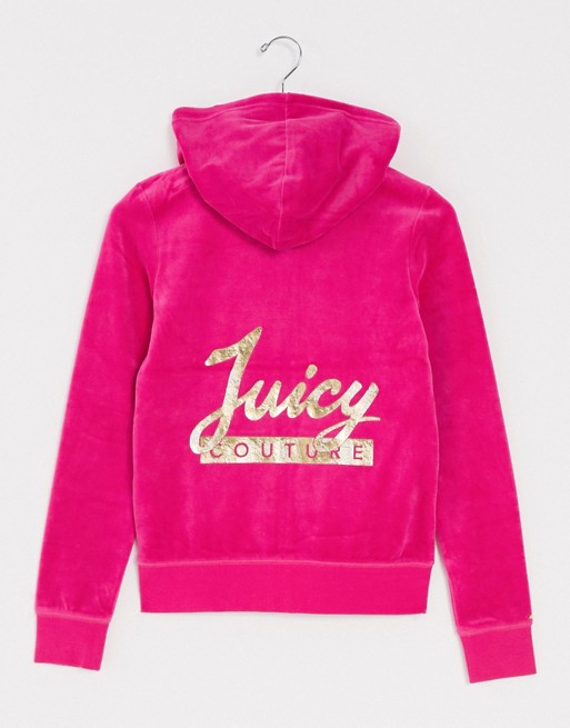 Juicy Couture Outlet Womens Track Velor Juicy Script Jacket with Silver Lining in purple