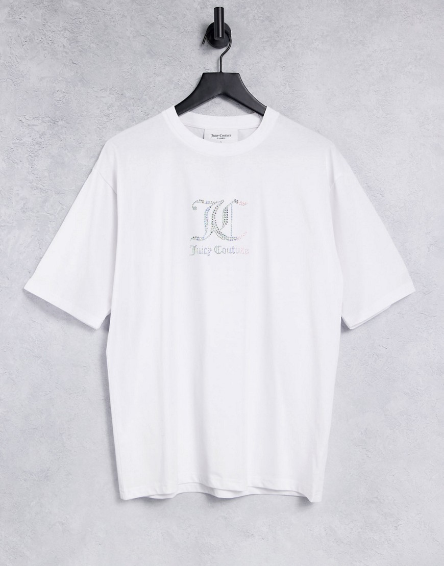 Juicy Couture oversized t-shirt with diamante logo in white