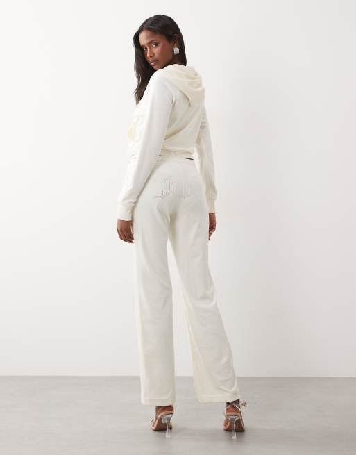 Juicy Couture - Pantalon de jogging ample d'ensemble en velours à taille basse et logo à strass - Crème, 2 de 5