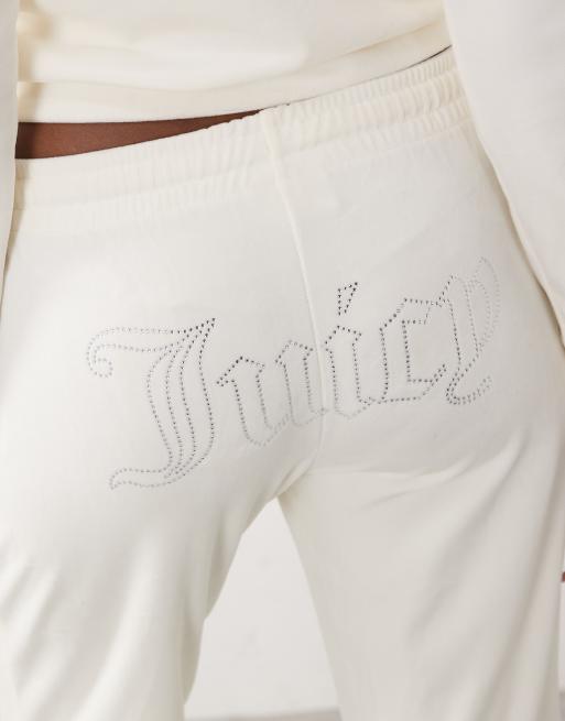 Juicy Couture - Pantalon de jogging ample d'ensemble en velours à taille basse et logo à strass - Crème, 4 de 5