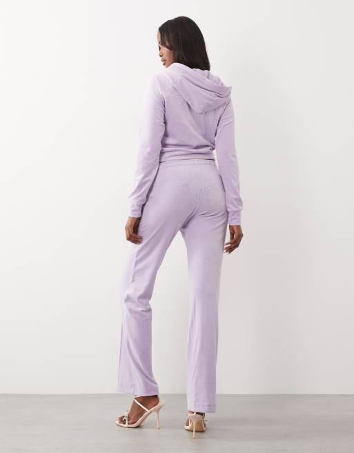 Juicy Couture - Pantalon de jogging ample d'ensemble en velours à taille basse et logo à strass - Lilas, 2 de 5