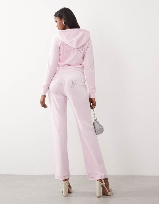 Juicy Couture - Pantalon de jogging ample d'ensemble en velours à taille basse et logo à strass - Rose pastel, 2 de 5