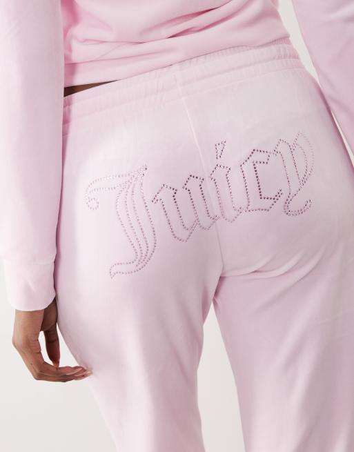 Juicy Couture - Pantalon de jogging ample d'ensemble en velours à taille basse et logo à strass - Rose pastel, 5 de 5