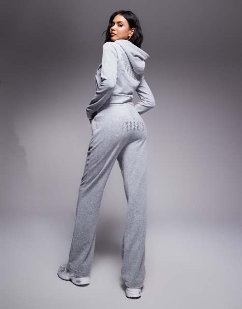 Juicy Couture - Pantalon de jogging d'ensemble en velours avec logo à strass - Gris - view 1