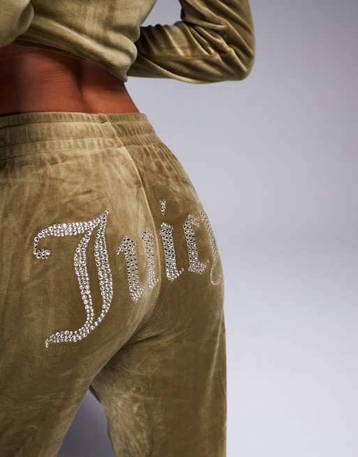 Juicy Couture - Pantalon de jogging d'ensemble en velours coupe droite - Vert olive foncé, 3 de 5